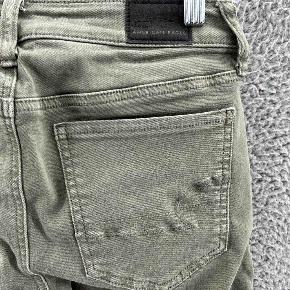 American Eagle Jegging Jeans Womens 6 Long Olive Drab Green Super Stretch Denim - Picture 3 of 11